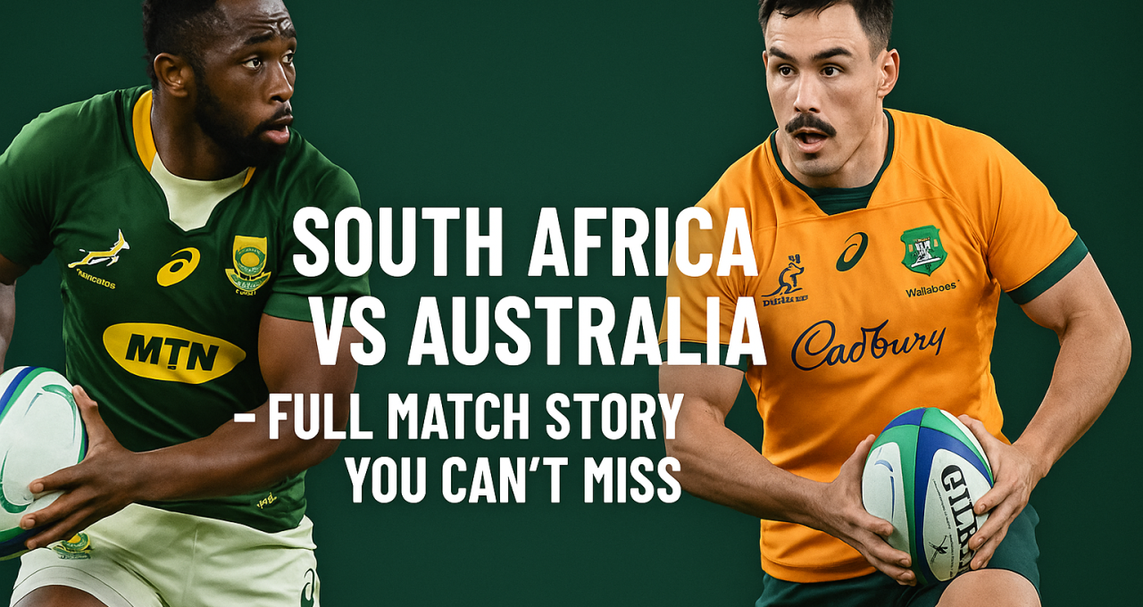 Rugby players from South Africa and Australia in action during a high-intensity match, promoting the South Africa vs Australia full match story.